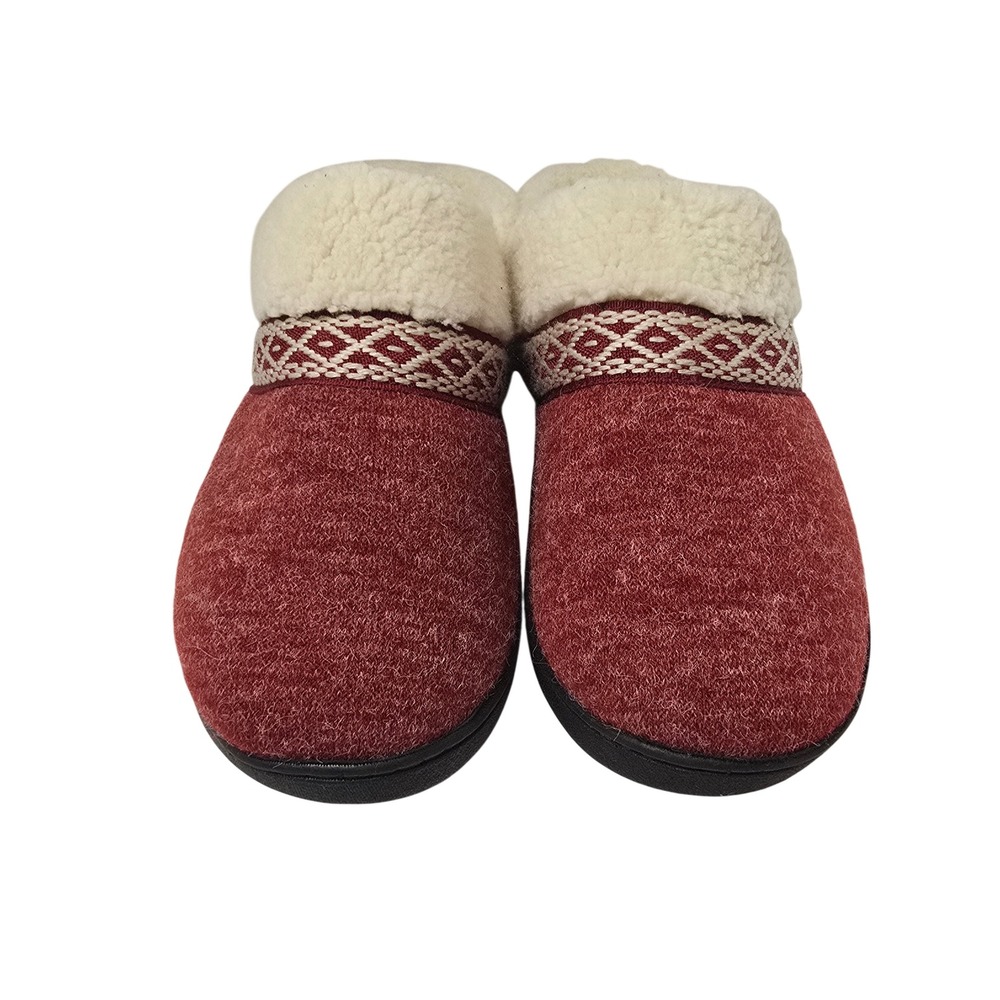 Isotoner Womens Red Wool Clog Slippers Faux Shearling Trim Size 7.5-8 NWT